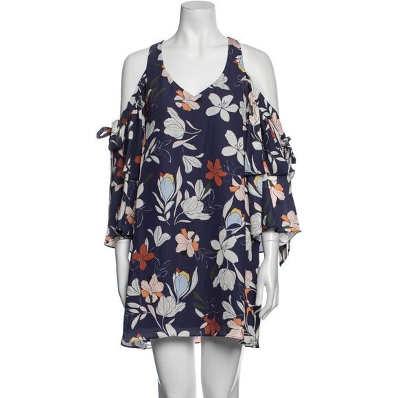 Parker Women's‎ Blue Floral Print Moondance Cold Shoulder Mini Dress size XS - Picture 2 of 5